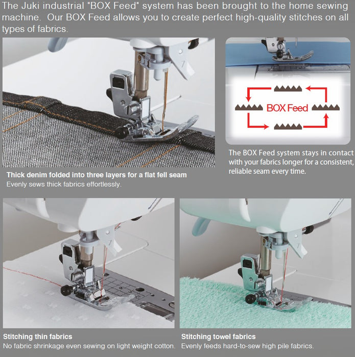 HZL-NX7 KIREI - 351 sömmar, extra stort utrymme mellan nål och arm, box-feed matning, flotfunkation, inbyggd övermatningssystem.