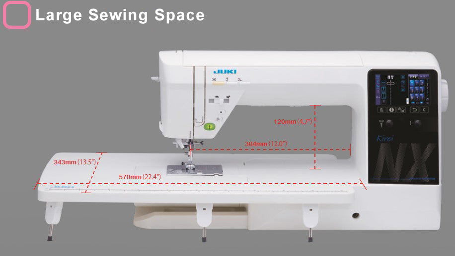 HZL-NX7 KIREI - 351 stitches, extra large space between needle and arm, box-feed feeding, float function, built-in overfeed system.