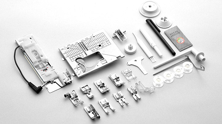 HZL-NX7 KIREI - 351 sömmar, extra stort utrymme mellan nål och arm, box-feed matning, flotfunkation, inbyggd övermatningssystem.