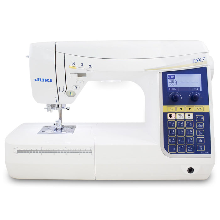 HZL-DX7 - V287 stitches, 4 fonts for letters, box-feed feeding, automatic thread cutting, float function. A studio machine with industrial functions.