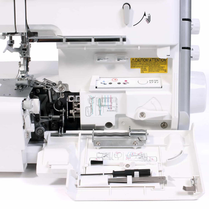 JUKI MO-2500 - 2-needle, 2/3/4-thread overlocker. The MO-214D is a refreshed version of the MO-114D with a new design, LED lighting and the inclusion of a waste collector and blindstitch foot!